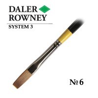 Кисть жесткая синтетика плоская №6 длинная ручка SYSTEM 3 Daler-Rowney