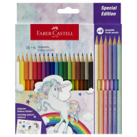 Карандаши цветные Faber-Castell `Unicorn`, 18цв., шестигр., заточ.+6 паст. цв., картон, европодвес
