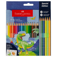 Карандаши цветные Faber-Castell `Dinosaur`, 18 цв. + 3 цв. металл. + 3 цв. неон. + наклейки, заточен., картон, европодвес
