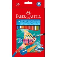 Акварельные карандаши Рыбки, набор 36 цветных карандашей + кисточка