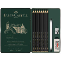 Набор карандашей ч/г матовых Faber-Castell `Pitt Graphite Matt` HB, 2B, 4B, 6B, 8B, 10B, 12B, 14B, заточ, ластик, метал.точилка, растушевка, метал.кор