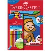 Набор Faber-Castell Grip Pixel It, 12 цветных карандашей + раскраска