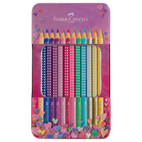 Карандаши цветные Faber-Castel `Sparkle`, 12 цв., трехгран., метал. короб