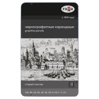 Набор карандашей чернограф. Гамма, 12шт. (10B-2H), метал. коробка