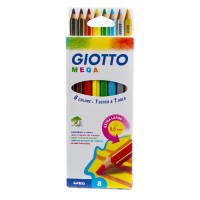 Карандаши цветные утолщенные шестигранные GIOTTO MEGA, 8цв.