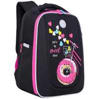 Ранец Grizzly черный 29x36x18см, 2 отделения, 2 кармана, анатомическая спинка