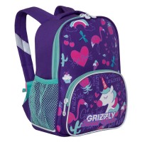Рюкзак детский Grizzly фиолетовый 23х30х11см, 1 отделение, 3 кармана, укрепленная спинка