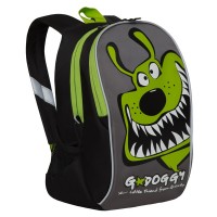 Рюкзак детский Grizzly черный-салатовый 23х35х14см, 2 отделения, 2 кармана, укрепленная спинка