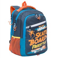 Рюкзак Grizzly синий-оранжевый 31х42х22см, 3 отделения, 3 кармана, анатомическая спинка