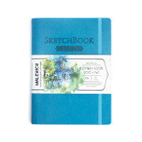 Скетчбук для акварели МАЛЕВИЧЪ 200г/м2, хлопок, 14х19см, 18л., бирюзовый