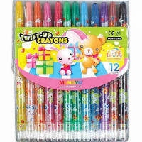 Восковые мелки Mungyo с выдвижным стержнем. Диаметр стержня 5,8 мм 12 цветов в виниловой упаковке