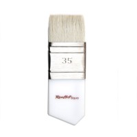 Кисть коза (белая) флейц №35 ROUBLOFF Aqua Wide, короткая плоская ручка из оргстекла (со скосом)