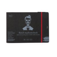 Скетчбук SM-LT Authentic Black на резинке 165г/м2 24.5x17.6cм 18л черный сшивка