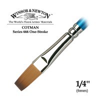 Кисть синтетика плоская удлиненная 1/4'' Winsor&Newton COTMAN 666 One-Stroke, длинная ручка