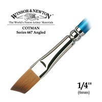 Кисть синтетика плоская скошенная 1/4'' Winsor&Newton COTMAN 667 Angled, короткая ручка